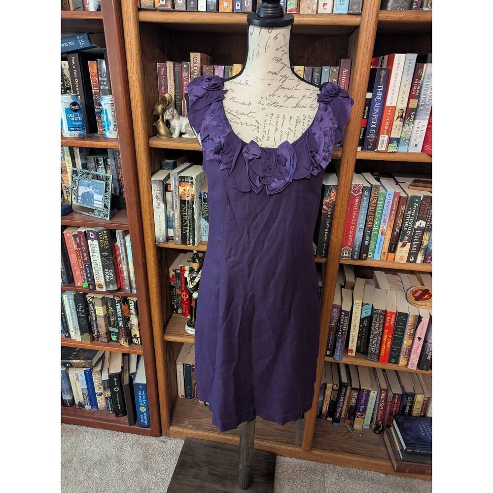Baraschi Women's Size 6 Purple Floral Embroidered Neckline Midi Dress Sleeveless